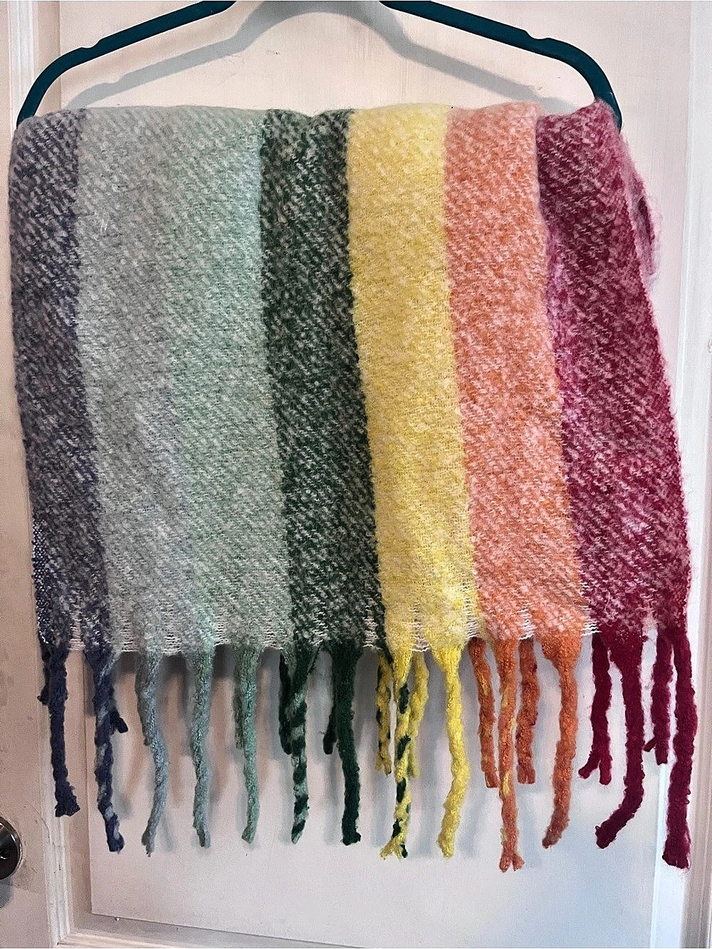 Striped Fringe Scarf in Green & Multicolor New